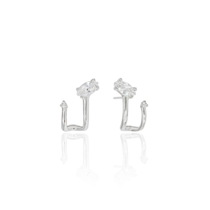 Ear Cuff Navete com Ponto de Luz Cristal Banho Branco
