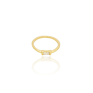 Anel Baguete Cristal Tamanho 15 Banho Dourado