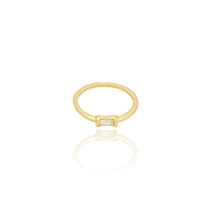 Anel Baguete Cristal Tamanho 19 Banho Dourado
