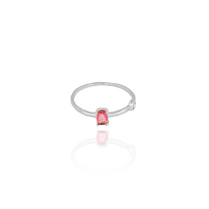 Anel Oval Rubi com Ponto de Luz Cristal Tamanho 17 Banho Branco