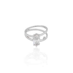 Anel Navete com Ponto de Luz Cristal Tamanho 14 Banho Branco