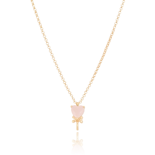 Gargantilha Infantil Pingente Pirulito Rosa Leitoso Banho Dourado