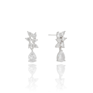 Brinco Gotas Zircônia Cristal Banho Branco