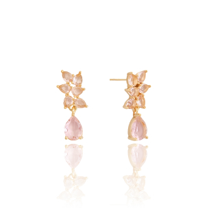 Brinco Gotas Safira Rosa Banho Dourado