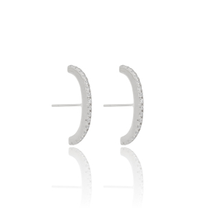 Ear Hook Filete Cravejado Cristal Banho Branco