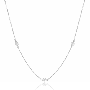 Gargantilha Longa Veneziana Pontos de Luz Cristal Sem Fecho Banho Branco