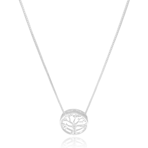 Gargantilha Árvore da Vida Cravejada Cristal Banho Branco