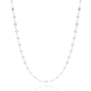 Gargantilha Pérola com Plaquinhas Flat com Detalhes Banho Branco