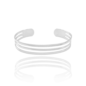 Bracelete Vazado Três Filetes Lisos Banho Branco
