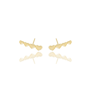 Ear Cuff Quatro Corações Detalhes Banho Dourado