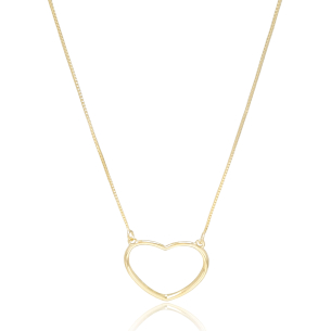 Gargantilha Pingente Coração Vazado Liso Veneziana Banho Dourado