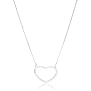 Gargantilha Pingente Coração Vazado Liso Veneziana Banho Branco