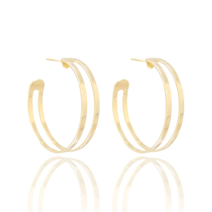 Brinco Argola Dois Filetes Liso 3 cm Banho Dourado