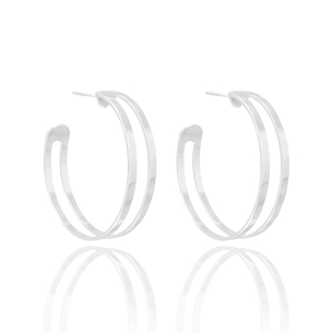 Brinco Argola Dois Filetes Liso 3 cm Banho Branco