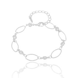 Pulseira Elos com Detalhes com Pontos de Luz Zircônia Cristal Banho Branco