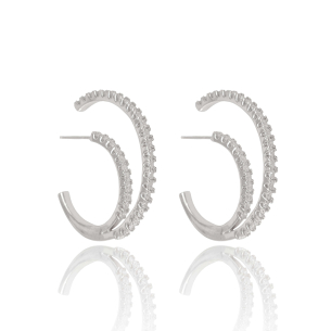 Ear Hook Dois Filetes Cravejado Cristal Banho Branco