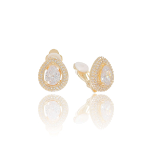 Brinco Gota Cristal Cravejado Banho Dourado