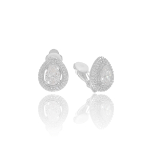 Brinco Gota Cristal Cravejado Banho Branco