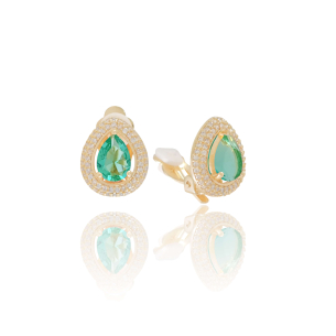 Brinco Gota Turmalina Cravejado Cristal Banho Dourado