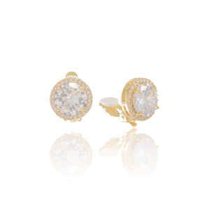 Brinco de Pressão Redondo Cristal Cravejado Banho Dourado