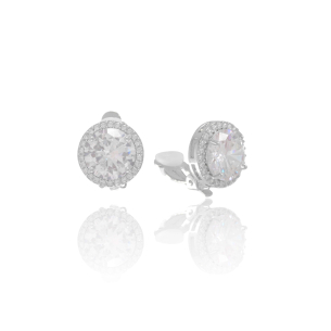 Brinco de Pressão Redondo Cristal Cravejado Banho Branco