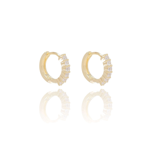 Brinco Argola Cravejado Zircônia Tamanho M Banho Dourado