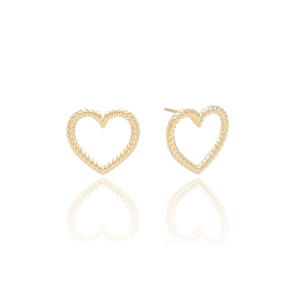 Brinco Coração Vazado Torcido Banho Dourado