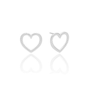 Brinco Coração Vazado Torcido Banho Branco