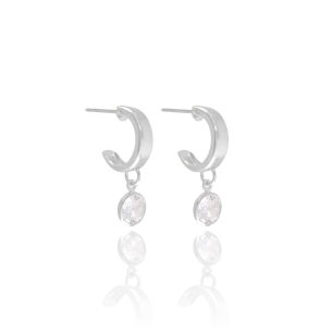 Brinco Meia Argola Ponto de Luz Zircônia Banho Branco