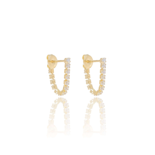 Brinco Riviera Zircônia Cristal Tamanho P Banho Dourado