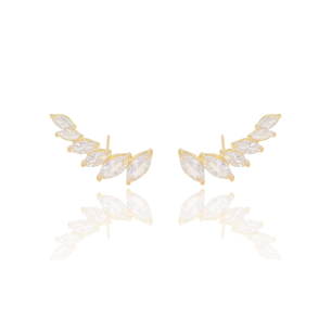 Ear Cuff Navetes Zircônias Banho Dourado