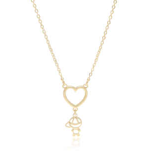 Gargantilha Coração com Menino Liso Banho Dourado