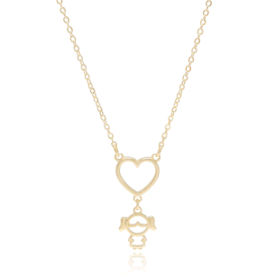 Gargantilha Coração e Menina Lisa Banho Dourado