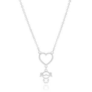 Gargantilha Coração com Menina Liso Banho Branco