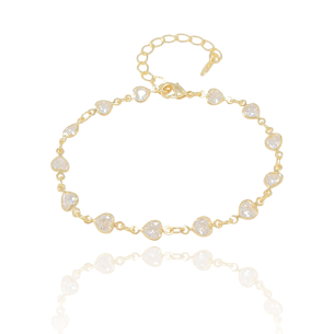Pulseira Corações com Zircônias Banho Dourado