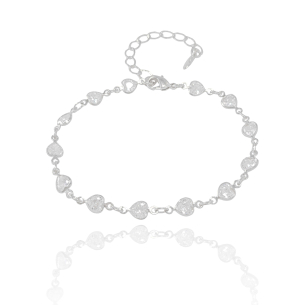 Pulseira Corações com Zircônias Banho Branco
