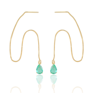 Brinco Passante Gota Turmalina Banho Dourado