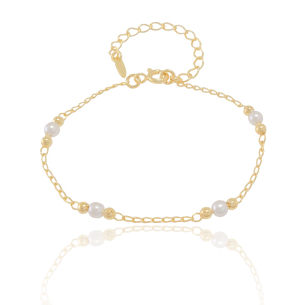 Pulseira com Perolas e Bolinhas Banho Dourado