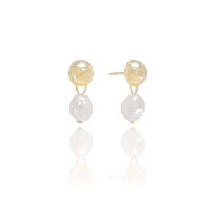 Brinco Base Meia Bola com Pérola Barroca Banho Dourado