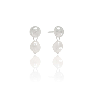 Brinco Base Meia Bola com Pérola Barroca Banho Branco