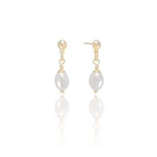 Brinco Base Lisa com Pérola Oval Banho Dourado