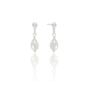 Brinco Base Lisa com Pérola Oval Banho Branco