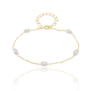 Pulseira Elos com Pérolas Ovais Banho Dourado