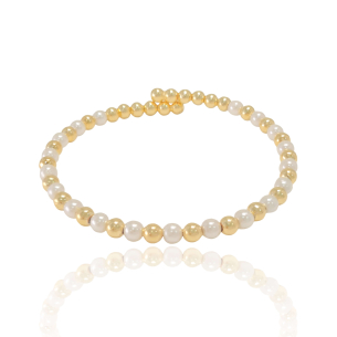 Bracelete Bolinhas e Pérolas Banho Dourado