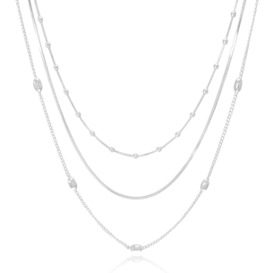 Gargantilha Tripla Bolinhas e Rabo de Rato Banho Branco