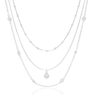 Gargantilha Tripla Veneziana Bolinhas Pontos de Luz Banho Branco