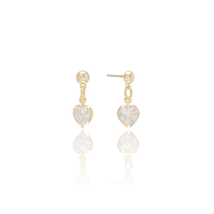 Brinco Base Lisa com Coração Zircônia Banho Dourado