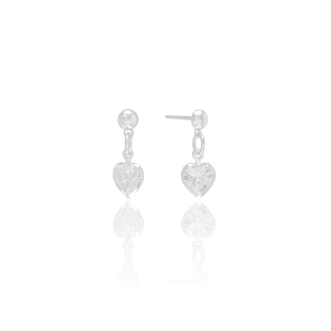 Brinco Base Lisa com Coração Zircônia Banho Branco