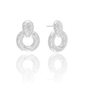 Brinco Argola Frontal com Detalhes Banho Branco