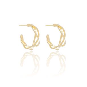 Brinco Meia Argola Entrelaçado Banho Dourado